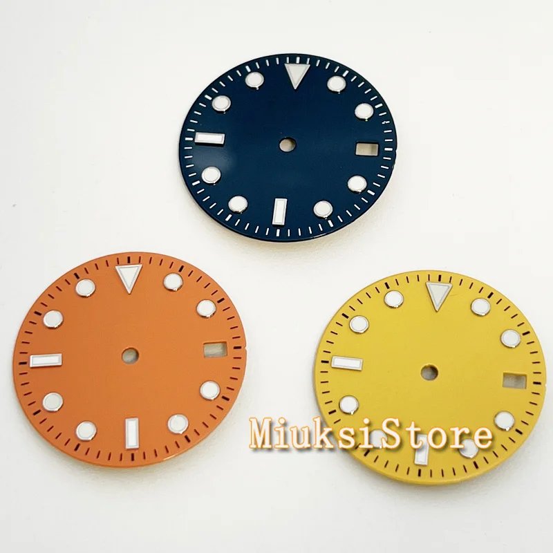 

29mm watch dial fit NH35 NH35A Automatic Movement Accessory Green Luminous Blue Yellow Orange Watch Dial With Date Window