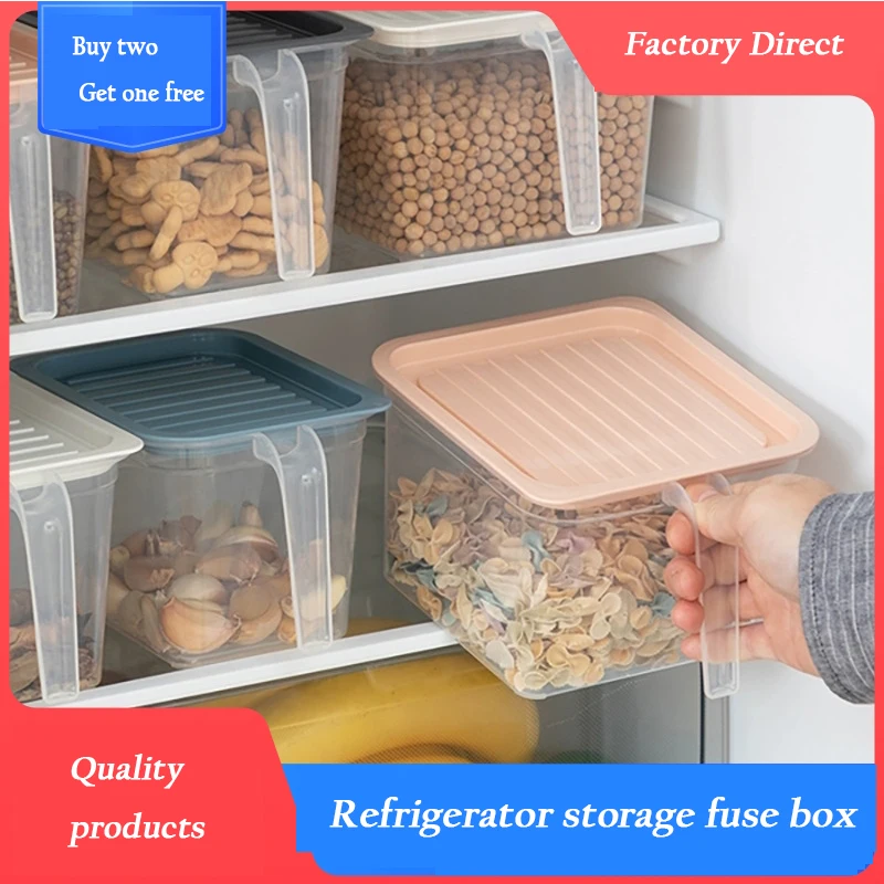 

Kitchen with lid handle plastic refrigerator fresh-keeping box transparent compartments fruit and vegetable fresh-keeping jar