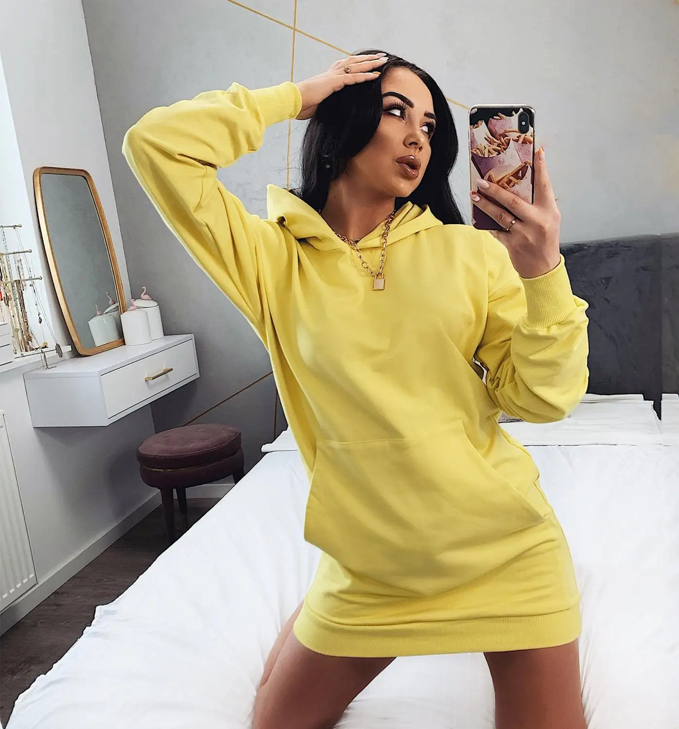 

Autumn/winter new women's wear solid color round neck long sleeve casual cover head hoodie loose hoodie