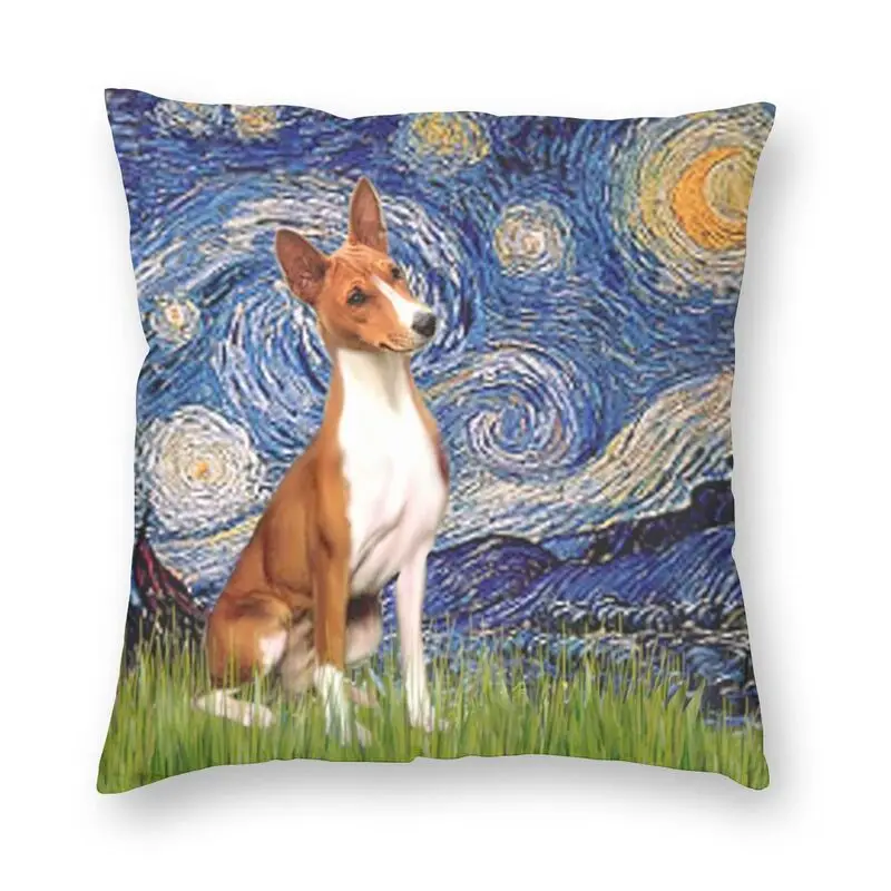 

Starry Night Basenji Cushion Cover 40x40 Home Decor 3D Printing Van Gogh Dog Throw Pillow Case for Living Room Double-sided