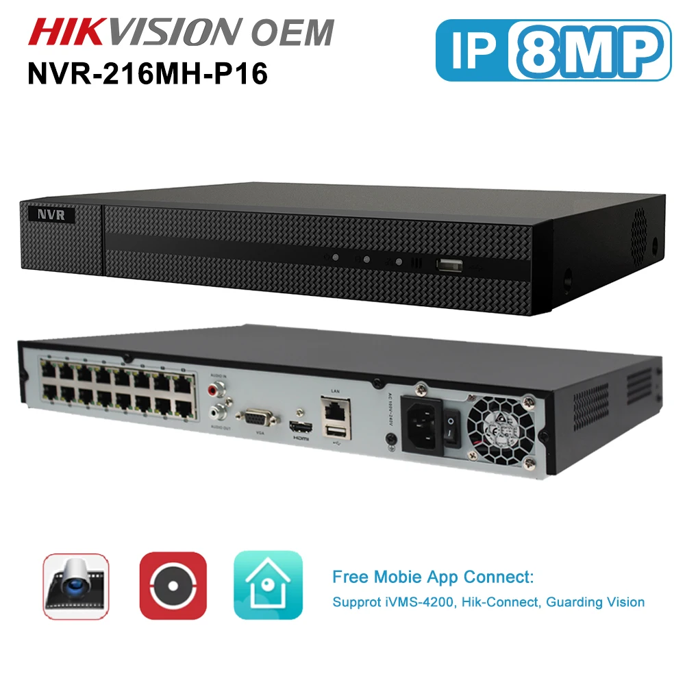 Сетевой видеорегистратор UniLook 4K 8 Мп сетевой NVR H.265 + 16 каналов POE ONVIF до 12 ТБ IVMS 4200 Hik