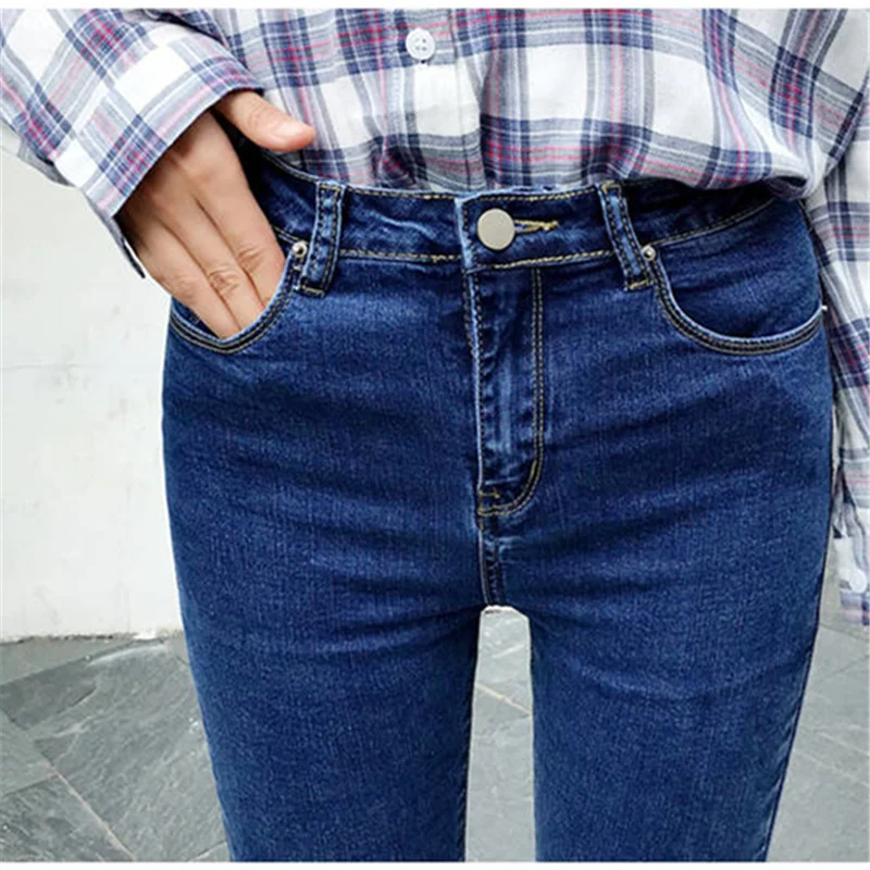 Женские узкие джинсы с высокой талией синие эластичные джинсы-карандаш для лета |