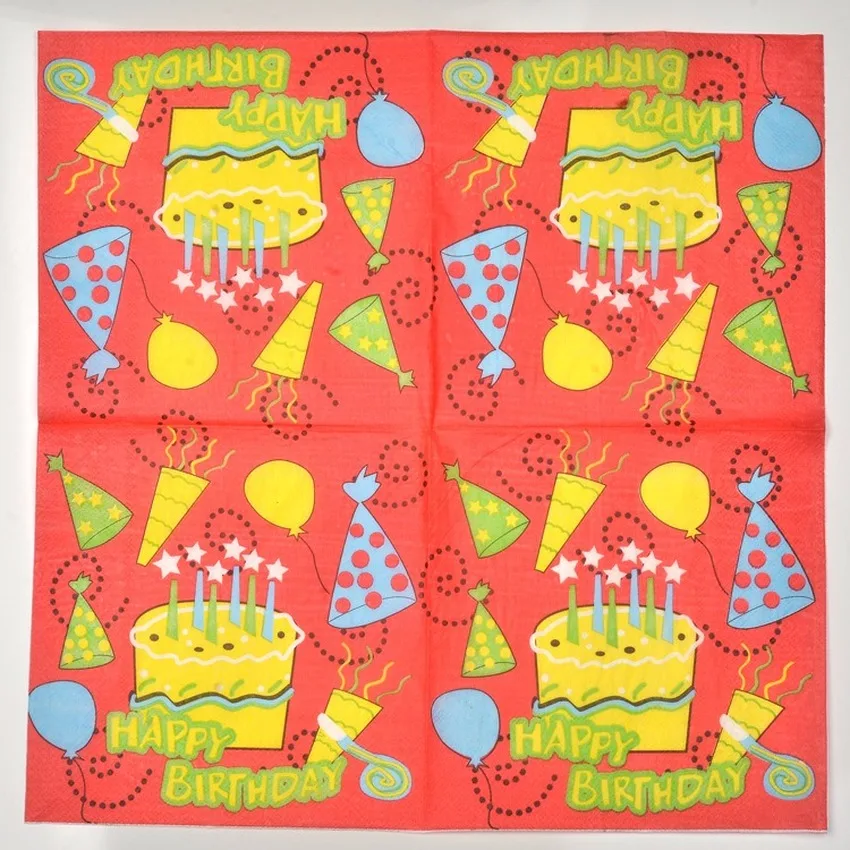 33 X33cm- 80pcs Birthday Series Printing Napkin Wedding Tissue Party Colorful Square Tissues | Дом и сад