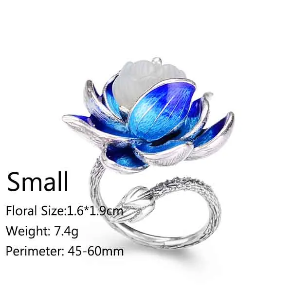 Small Lotus BALMORA Настоящее серебро 925 проба эмалинг элегантный Лотос открыть несколько колец для женщин подарок винтажные модные ювелирные изделия Anillos - Цвет основного камня: Small Lotus