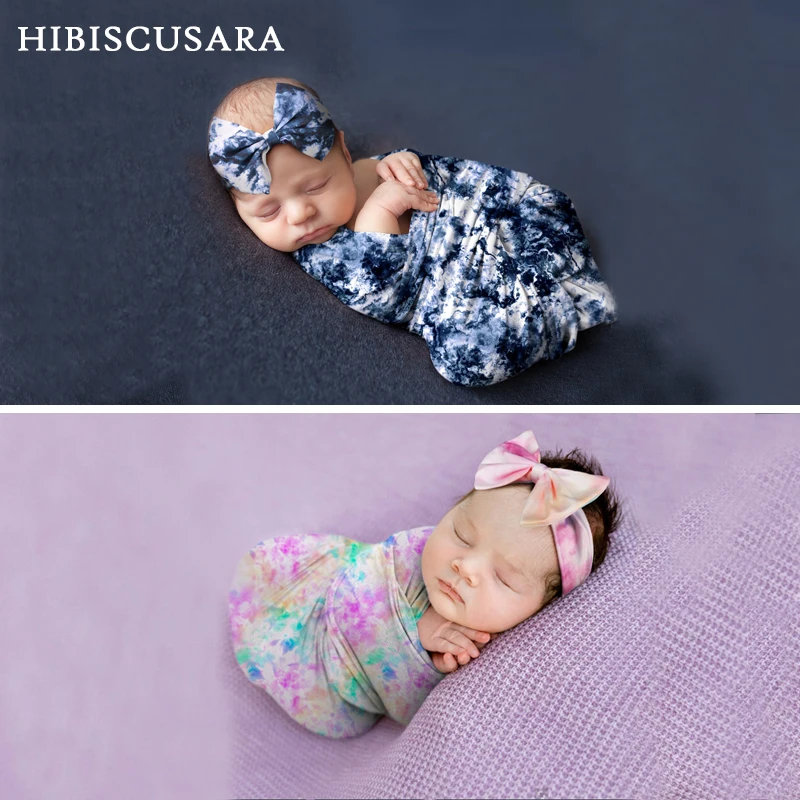 

Newborn Baby Photo Wrap Swaddle Dyeing Infant Soft Blanket 80*80 cm Floral Wraps With Bow Headband Photo Clothes