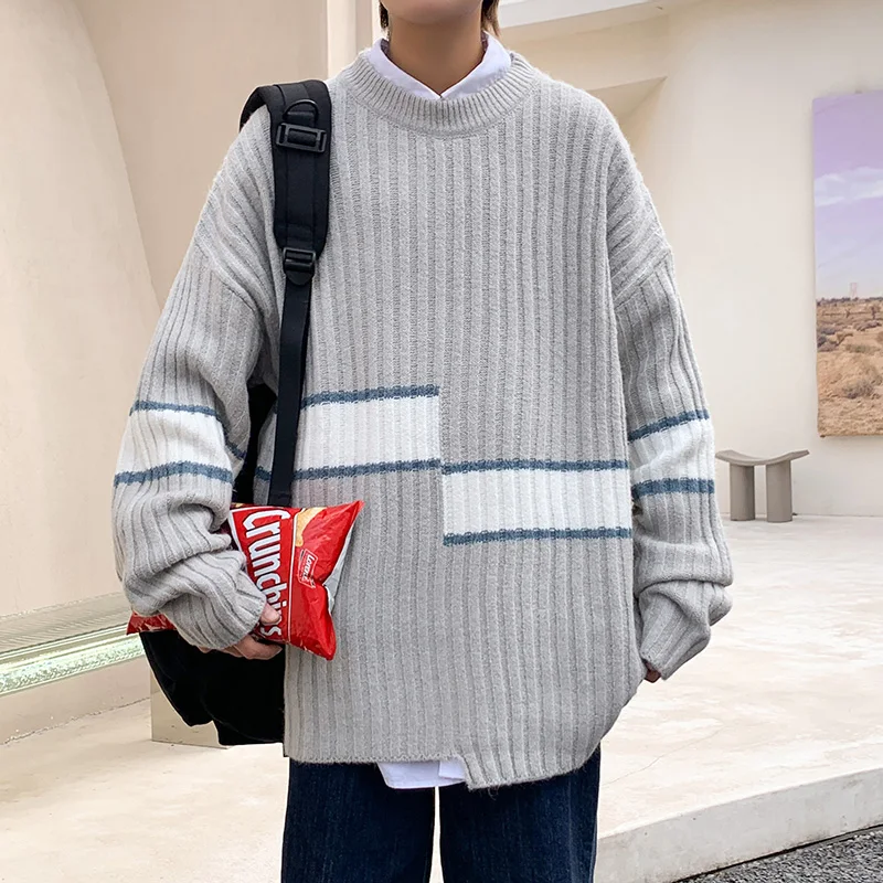 

Korean Style Men Sweater Chic Causal Solid Color Knitted Pullover Tops Autumn Winter New Pull Jumpers MCM113