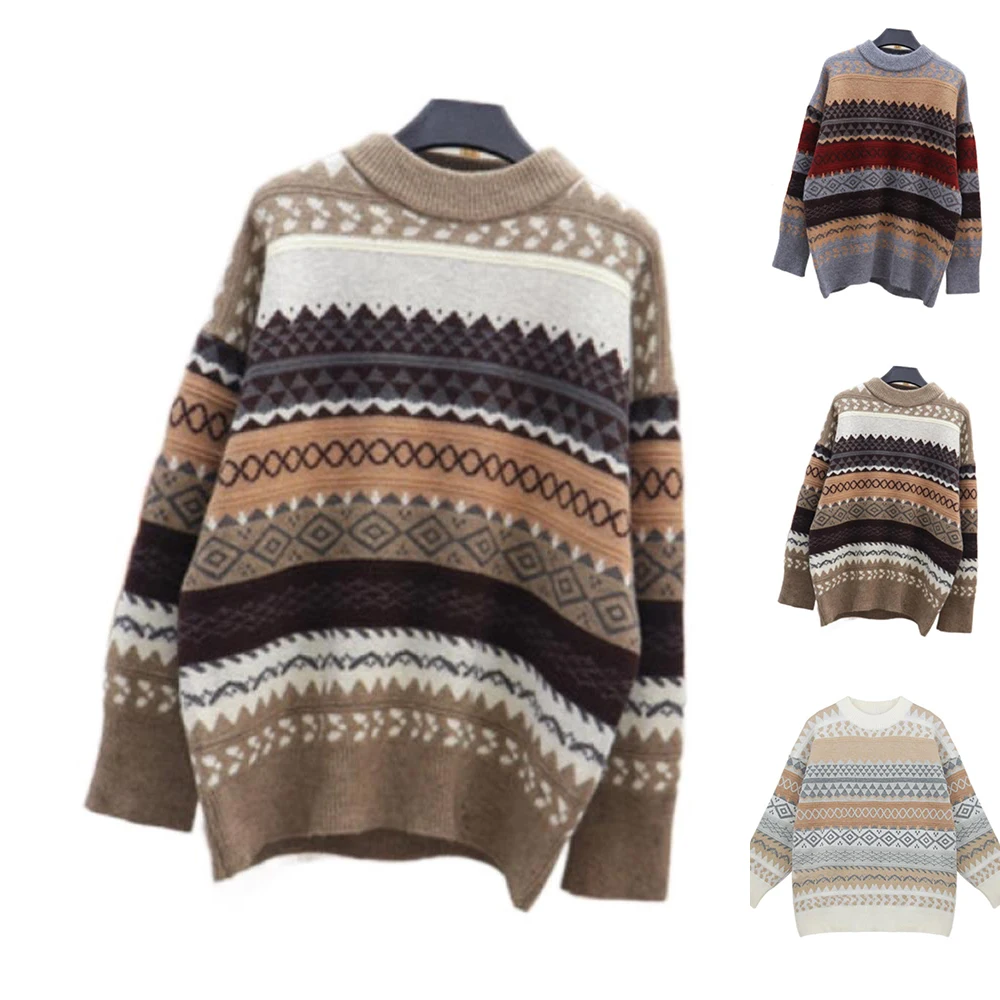 

Women Wamer Long Sleeve Pullover Sweater Winter Casual Crew Neck Jumper Top Ladies Casual Printed Tops Wearing Pullover Clothes