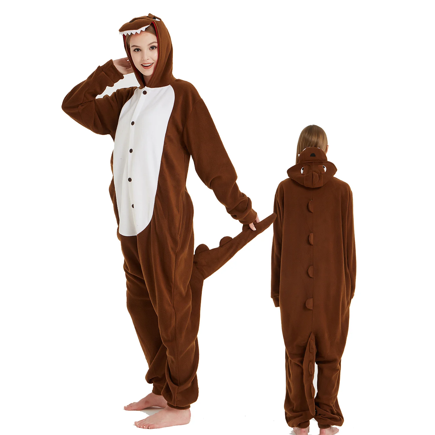 Пижама-комбинезон в виде динозавра для женщин и мужчин коричневая Пижама костюм