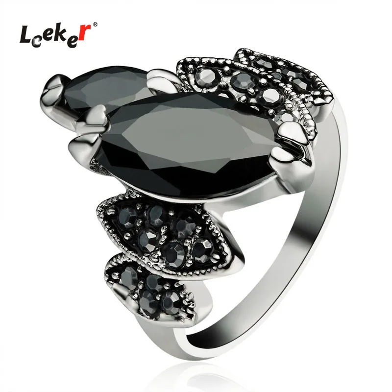 LEEKER панк крутые черные Кристальные кольца для женщин серебряного цвета женское