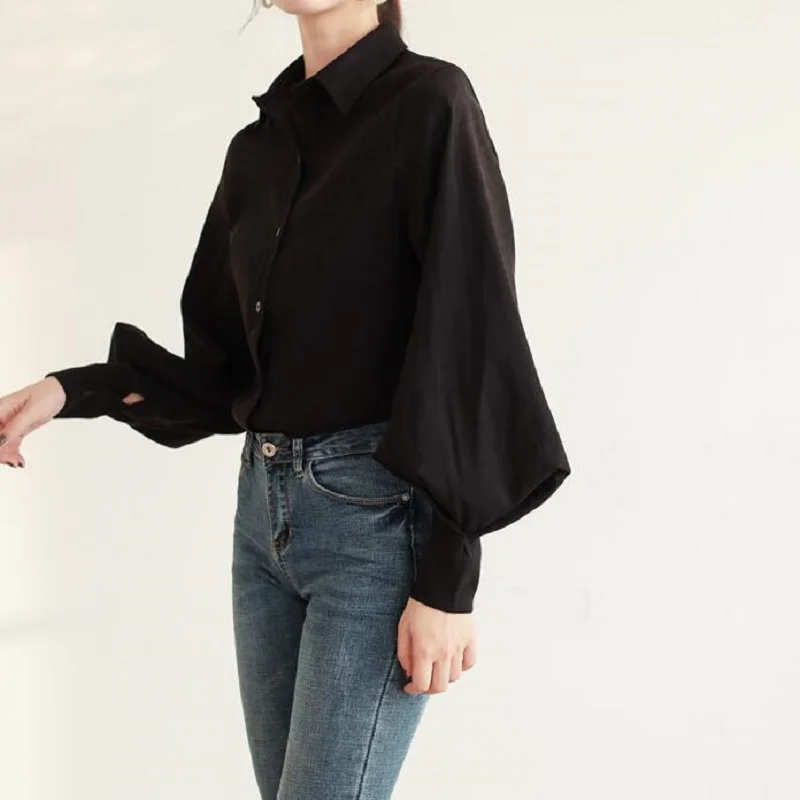 

Ladies Lantern Sleeve Blouse Shirt Women Autumn Winter Casual Office Lady Work Blouse Solid Vintage Blouse Shirts Female Tops