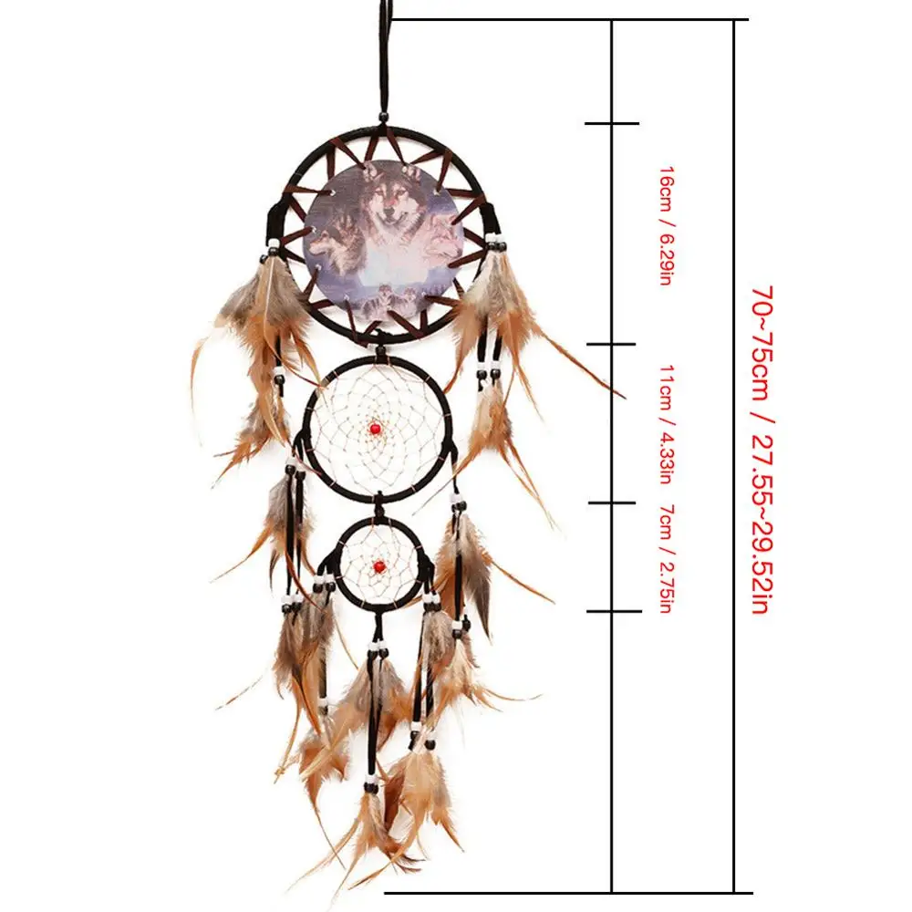 

Creative Wall Decorations Wolf Pattern Indian Dreamcatcher Retro Feathers Ornament Dream Catch Home Wall Art Hanging Decoration