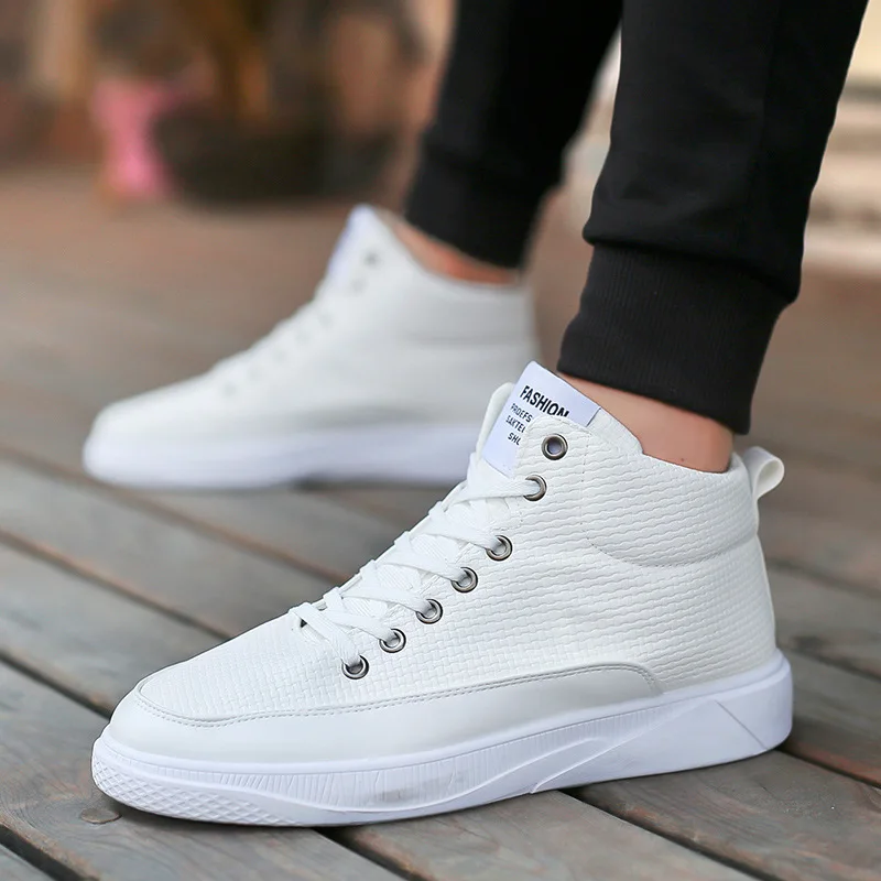 Высокие модные мужские повседневные туфли из искусственной кожи на шнуровке