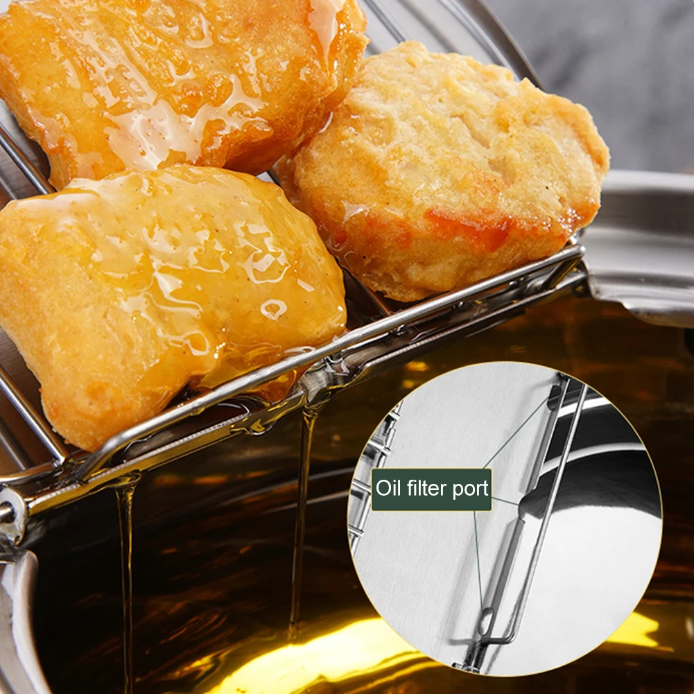 

Shrimp Save Oil With Thermometer Fish For Kitchen Home Fryer Pot Multifunction Stainless Steel For Kitchen Chicken French Fries