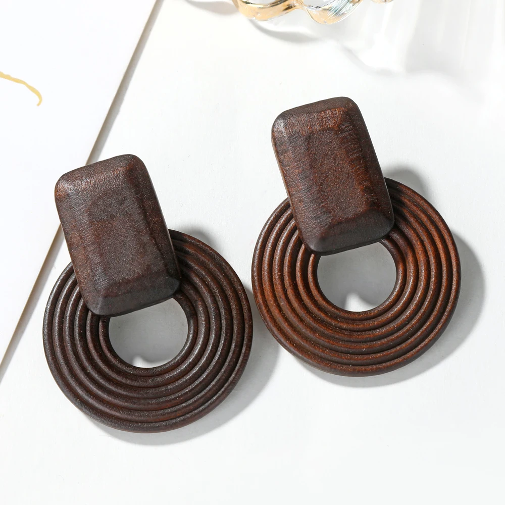 YAOLOGE, новинка, Корея, ручная работа, деревянная соломенная плетеная ротанговая лоза, женские серьги, геометрические, большие, круглые, длинные серьги-капли