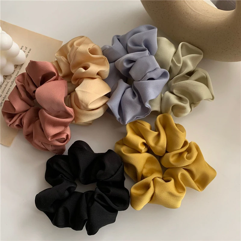 Women Silk Scrunchie Elastic Handmade Multicolor Hair Band Ponytail Holder Headband Hair Accessories 1PC Satin Silk Solid Color