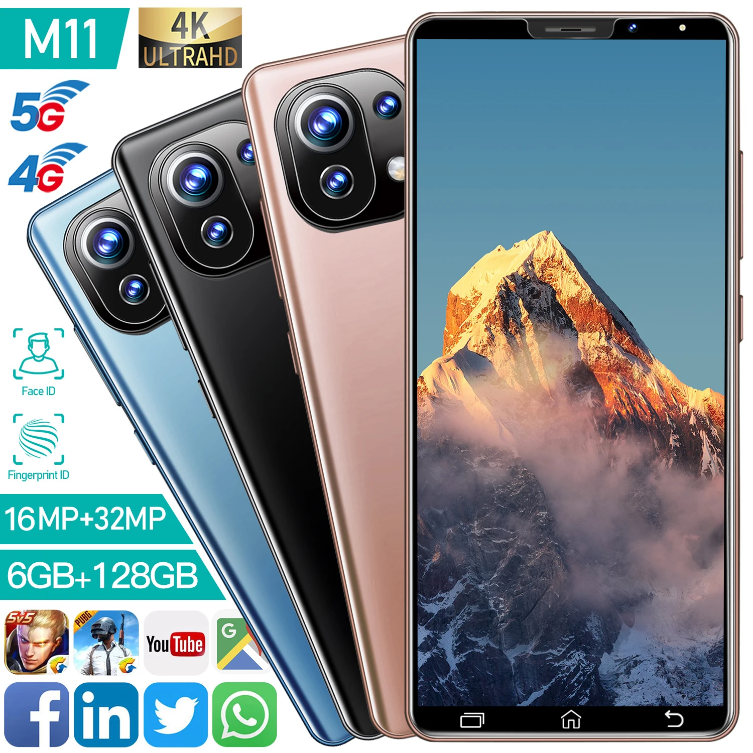 

New XIAO M11 5G Smartphone 10 Core 4G LTE NFC Snapdragon888 6+128GB Dual SIM Mobile Phone Face Unlock 16+32MP Camera Cellphone