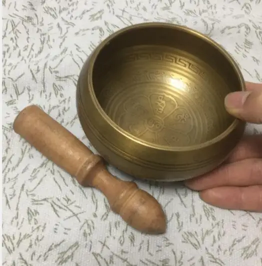 Новый тибетский буддийский Писание диаметром 12 см Поющая чаша с рисунком +