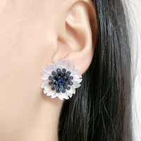 funmode beauty charm flower design women bridal stud earrings for engagement gifts shell material cz earring wholesale fe26