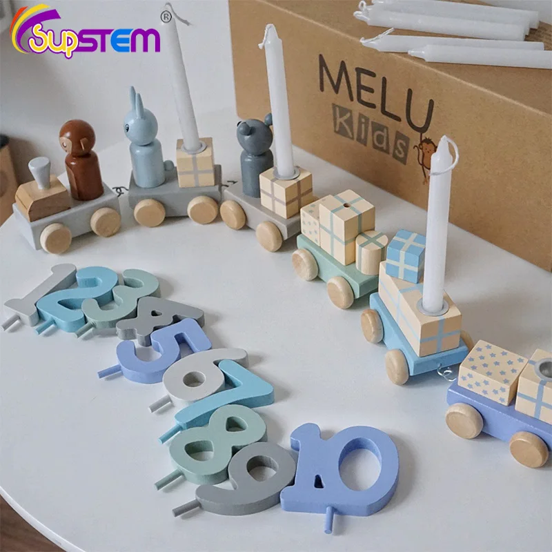 

Children's Wooden Candy Candle Train Building Blocks Toy Digital Cognitive Assembling Puzzle Game Toys Boys Girls Birthday Gifts