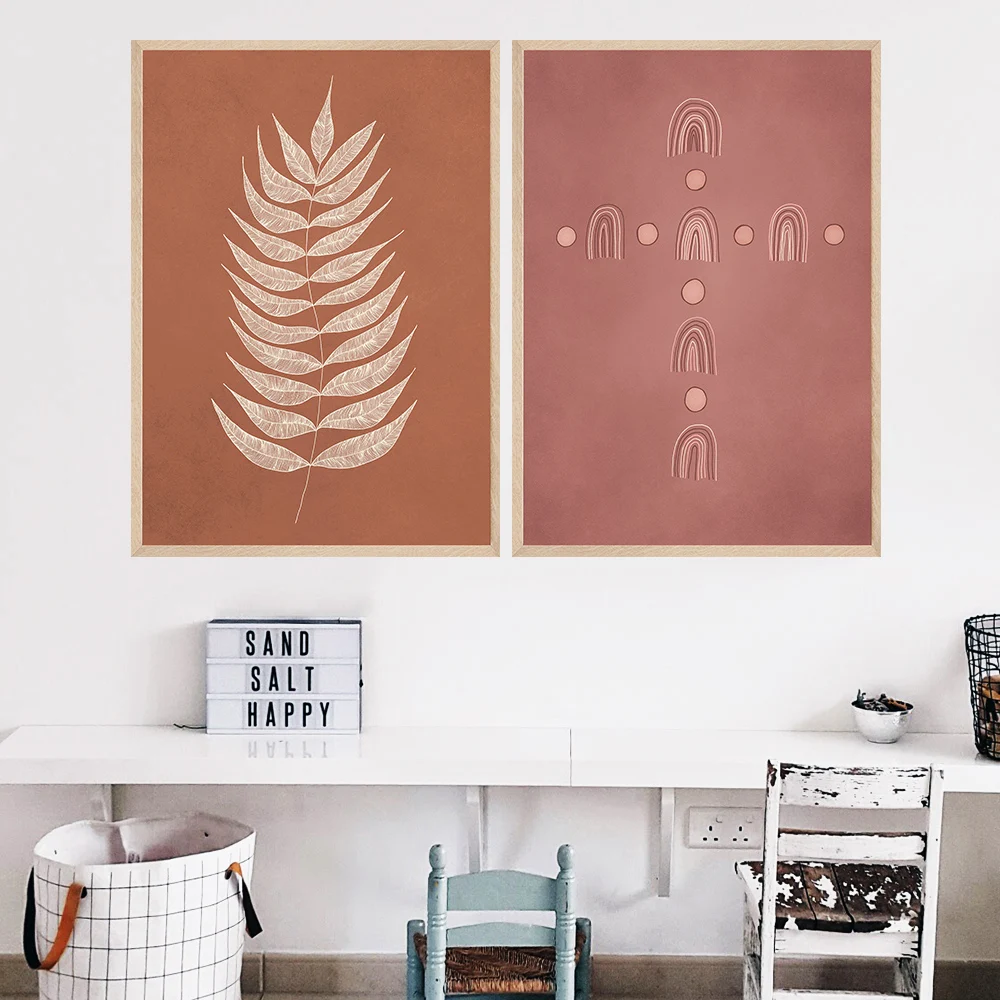 

Modern Room Print Wall Art Abstract leaves and rainbow boho Painting No Frame Pictures