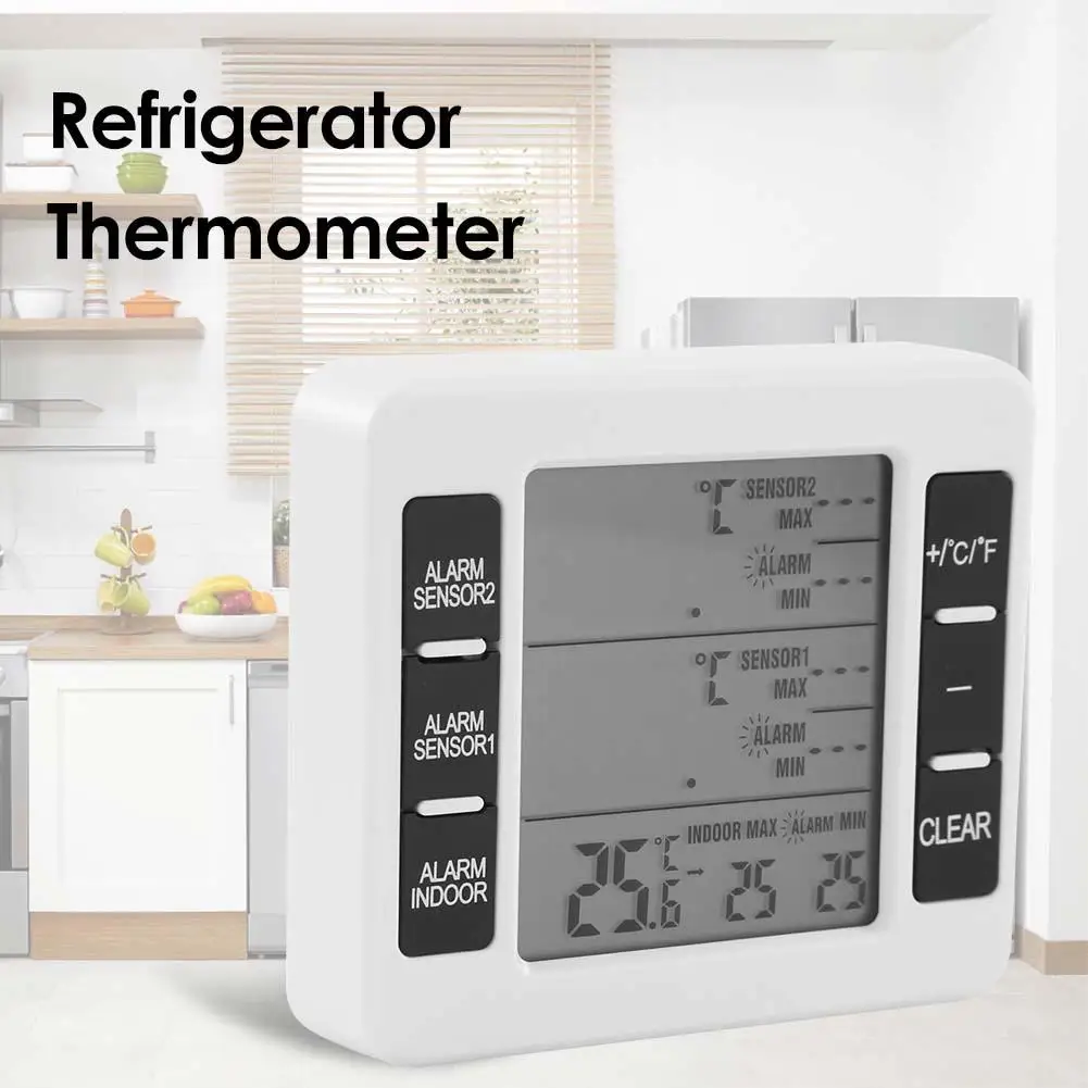 Wireless Digital Audible Alarm Refrigerator Thermometer Cold Storage with 2pcs Sensor For Indoor & Outdoor |