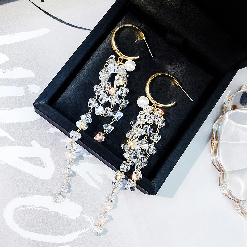 2019 New Korean Fashion Circle Winding Eardrop Elegant Crystal Sweet Wind Earrings Long Tassels Personality For Women | Украшения и