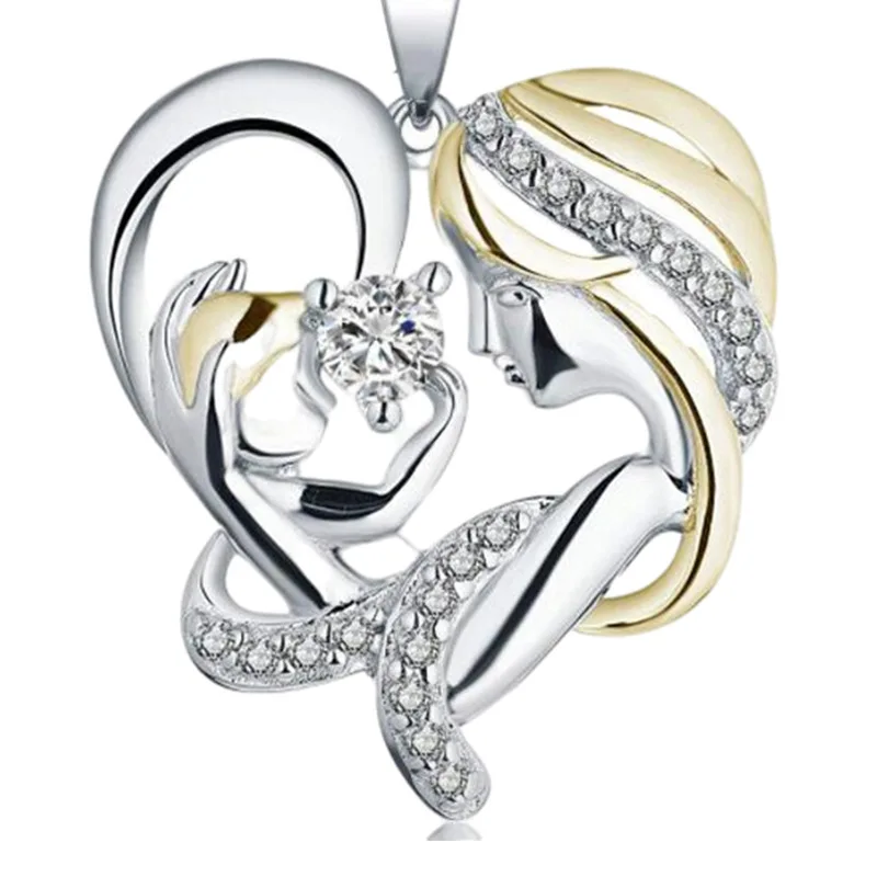 

Mother's Day Love Alloy Mother and Child Necklace Rhinestone Decoration Casual Party Geometric Heart Pendant Necklace