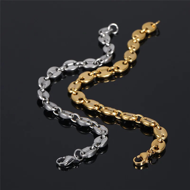 

Trendy Hip Hop Bracelet Men Stainless Steel Personality Coffee Bean Pig Nose Gold Chain Luxury Couple Simple Gift Jewelry