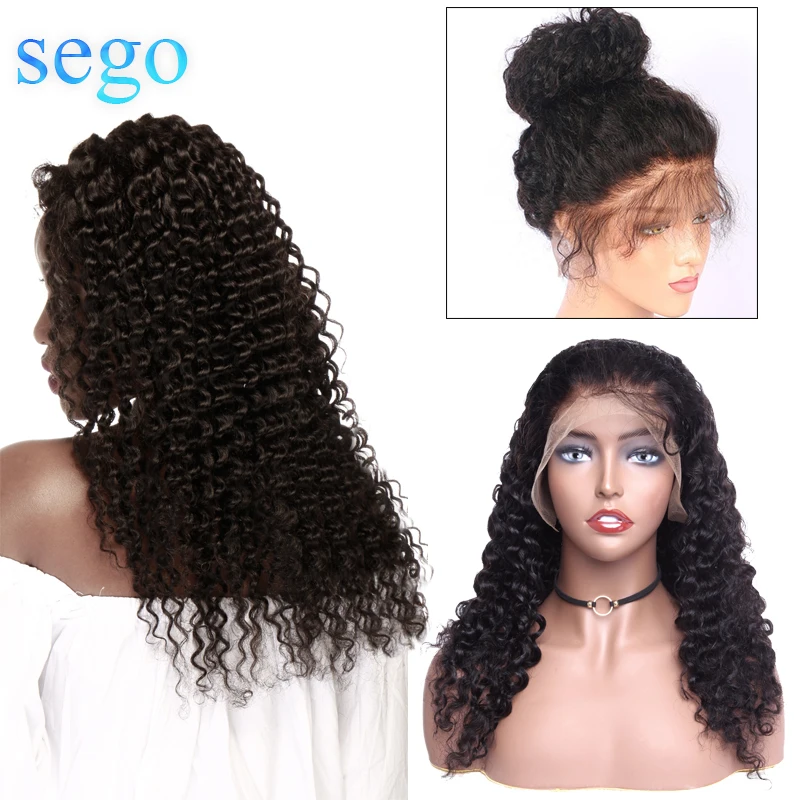 SEGO глубокая волна 360 кружевных фронтальных париков бразильский парик для черных