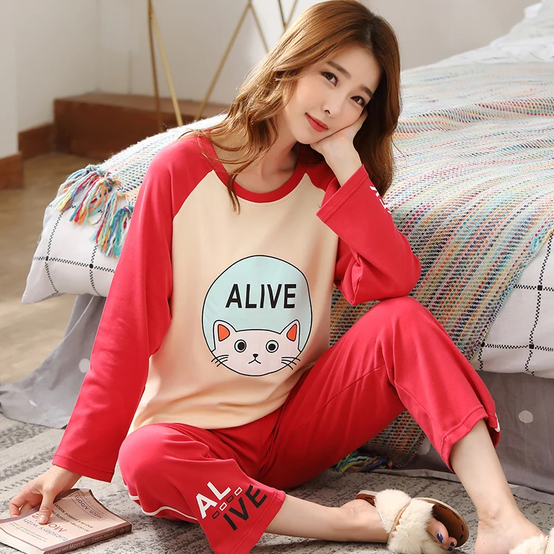 5832 M L XL XXL 3XL 4XL 5XL Женская одежда для сна с длинным рукавом, хлопок, комплекты одежды для сна, осенние пижамы, женские пижамы - Цвет: 5832