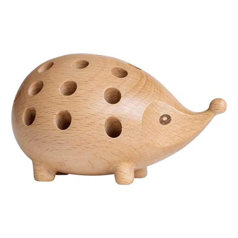 

P8DF Solid Wood Creative Hedgehog Pen Holder Container Office Desk Pencil Organizer Desktop Decor