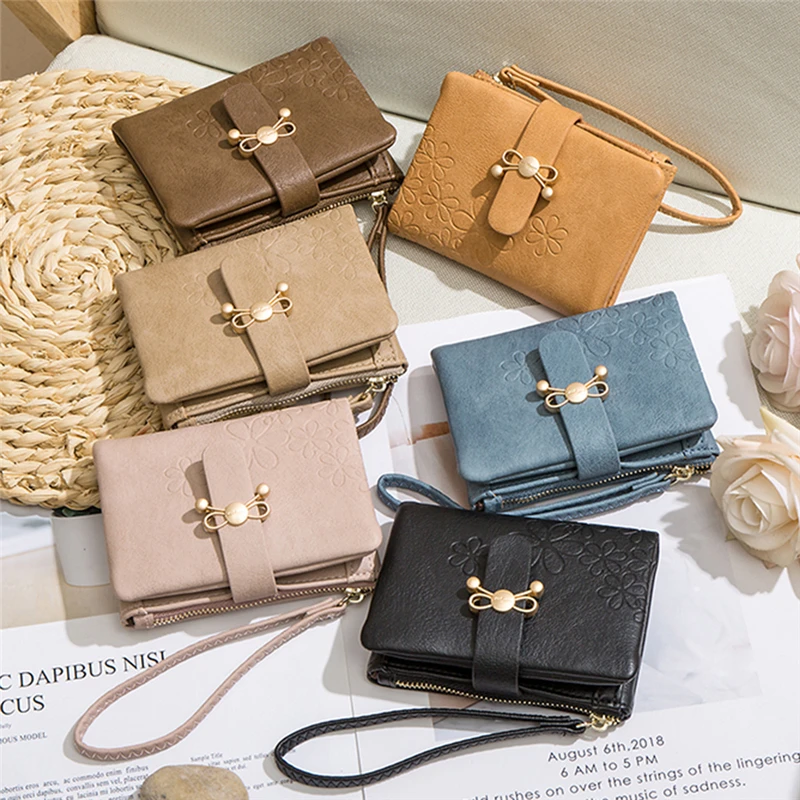 

New Fashion Women Short Purses PU Six Leaf Clover Printed Female Wallet Fresh Card Holder Coin Money Bag Soft Ladies Wallet