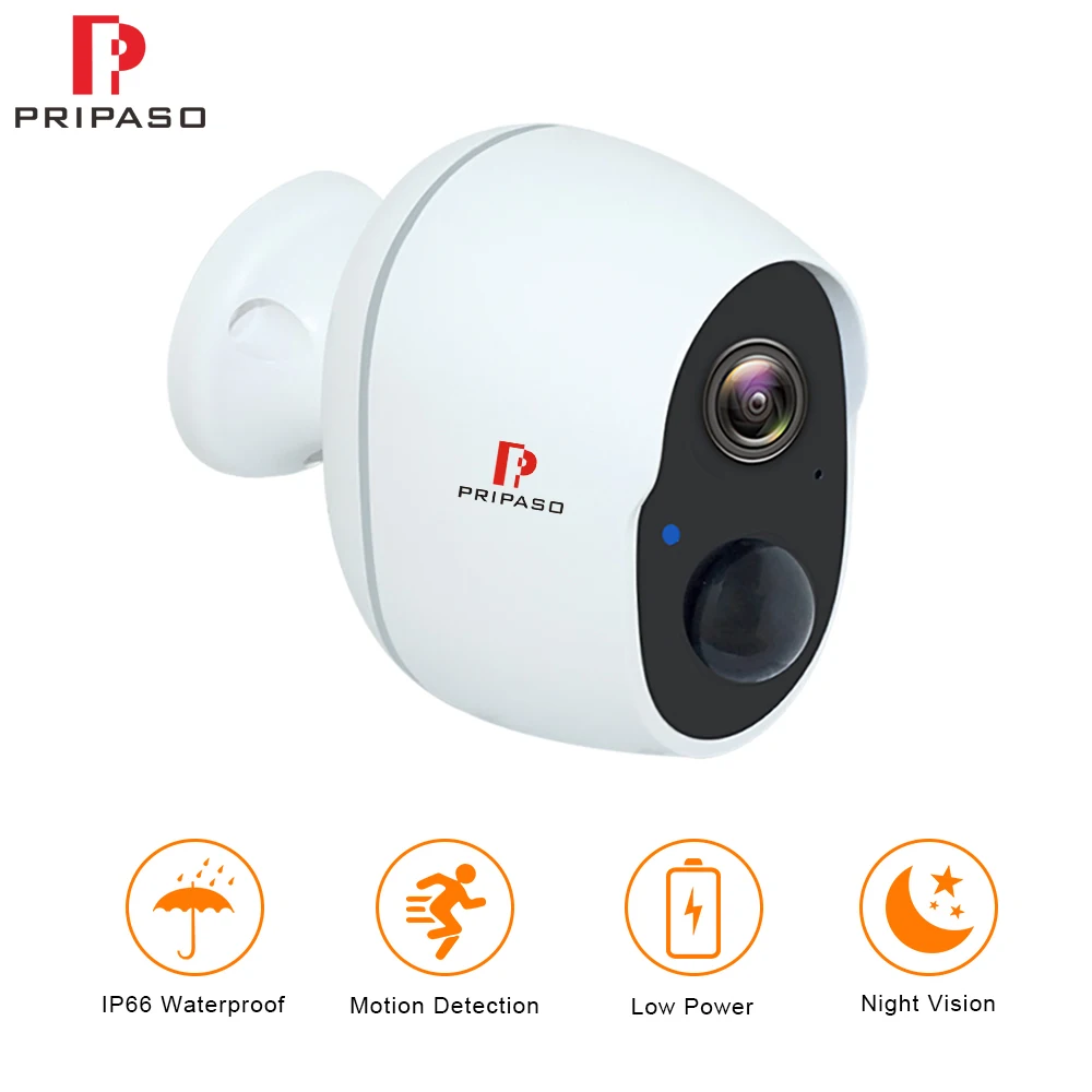 

Pripaso 1080P Wireless Battery Powered IP CCTV Camera Outdoor Waterproof Security Rechargeable Wifi Battery Camera Indoor Home