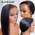150% среднее соотношение Длинные прямые парики из человеческих волос 13x4 на сетке, парики для женщин, бразильские волосы без повреждений, выщипанные среднее соотношение Slove