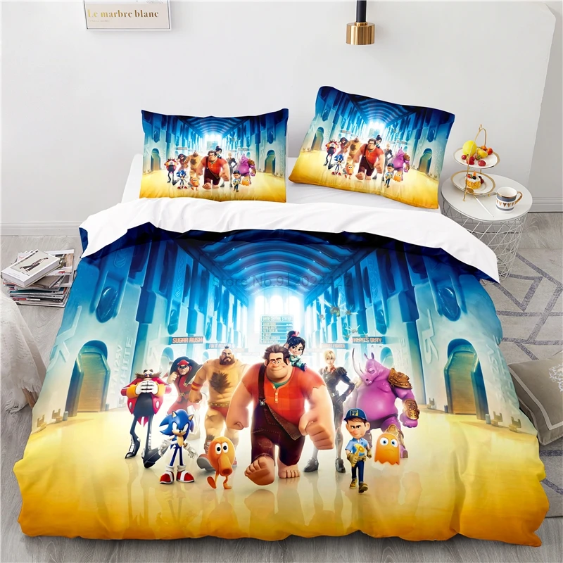 

Комплект постельного белья для девочек с героями Диснея из мультфильма «круче Это Ральф», Комплект постельного белья с пододеяльником и наволочкой, двойной размер Queen/King, Прямая поставка