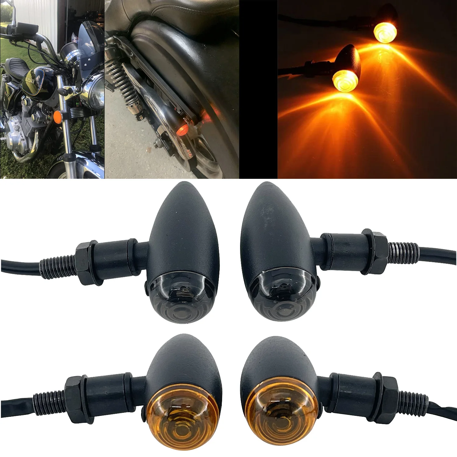

Motorcycle Black Bullet Turn Signals Indicators Blinker Lights Lamp For Harley Cruiser Chopper Cafe Racer Honda Kawasaki