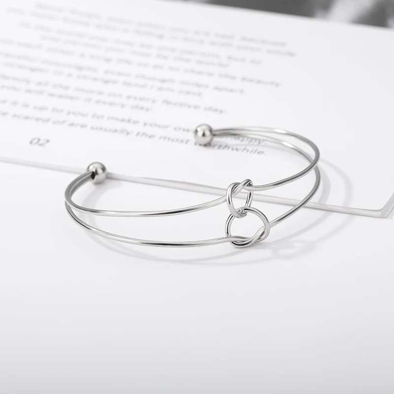 

Knotted Opening Bracelet Bangles For Women Simple Stainless Steel Handmade Sliver Color Knotted Bracelets Cuff Bangle Jewelry