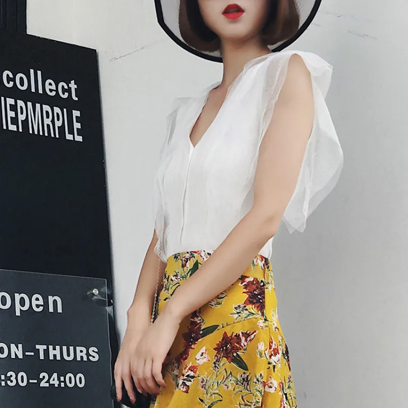 2019 новая женская шифоновая блузка рубашка сетчатая летняя без рукавов стильный