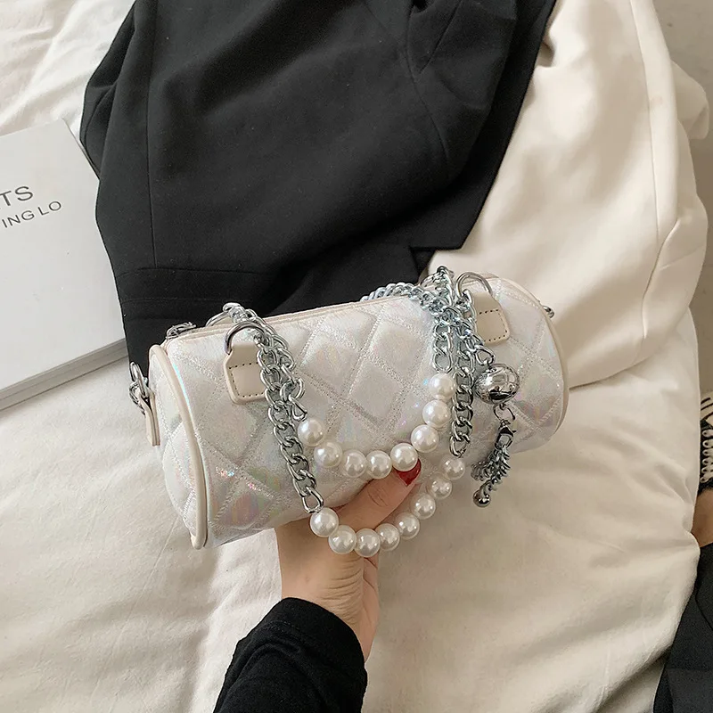 

Fashion Designer Round Chain Ladies Crossbody Shoulder Bag 2021 New Diamond Lattice Cylinder Messenger Bags Women Chest Handbag