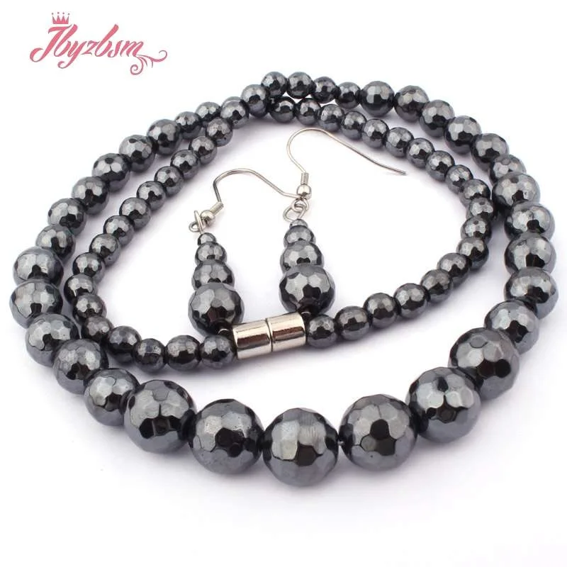 Черные Круглые граненые (без магнита) гематитовые бусины из натурального камня
