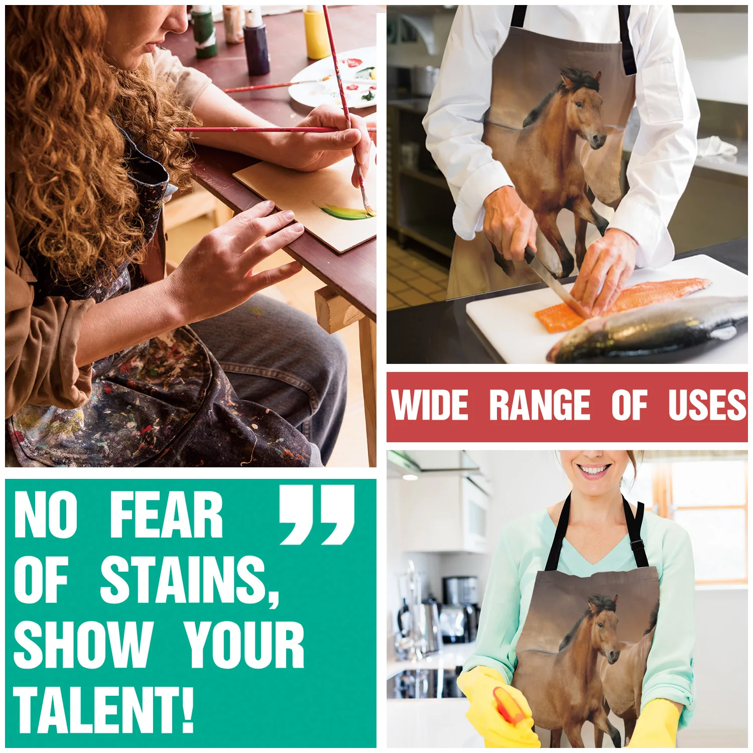 Kitchen Apron Brown Running Horse Animal Adjustable Bib Canvas Aprons For Women Cooking Baking Restaurant Kids Pinafore | Дом и сад