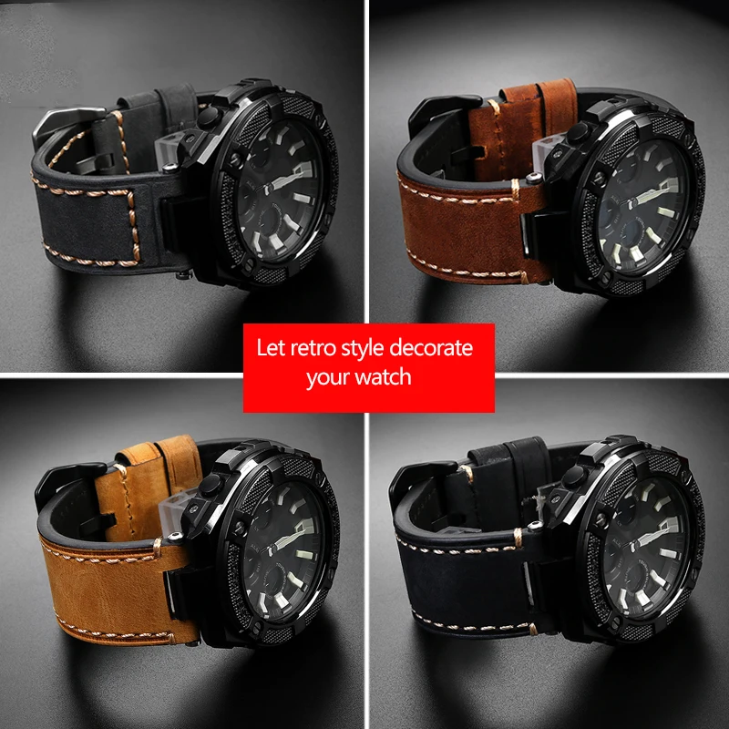 

Vintage Cowhide Leather Watchband For G-SHOCK Casio GST-B100/S130/S110/S120/W130L/W100/210/W300 Retro Watch Strap Men's Bracelet