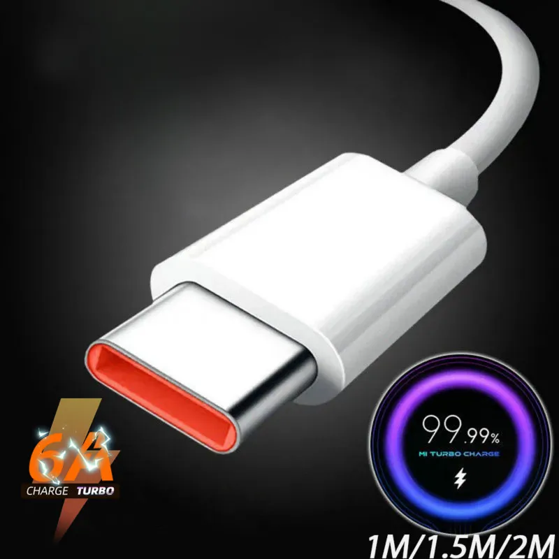 

6A 66W USB Type C Super-Fast Cable For Huawei Mate 40 50 Xiaomi 11 10 Pro OPPO R17 Fast Charging USB-C Charger Cable Data Cord