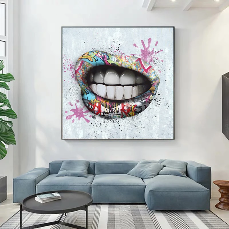 Граффити искусство сексуальные прорезывающиеся губы плакаты и стен картины для