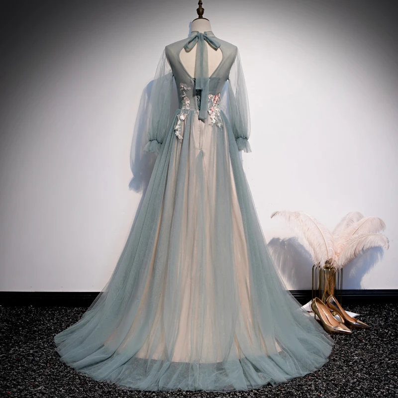 Элегантное длинное вечернее платье в сеточку женское Qipao Robe De Soiree с аппликацией и