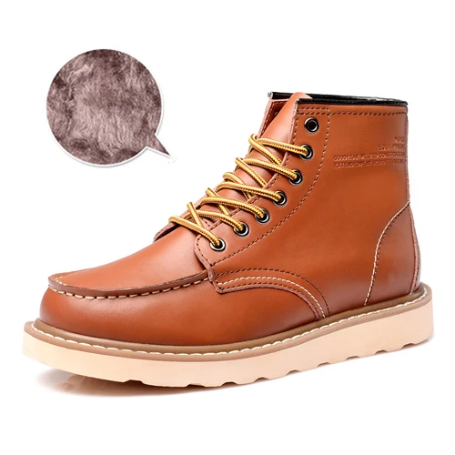 Light Brown With Fur JUNJARM; мужские Ботильоны; мужские рабочие ботинки из натуральной кожи; модные мужские кожаные ботинки; Высококачественная Черная Мужская зимняя обувь - Цвет: Light Brown With Fur