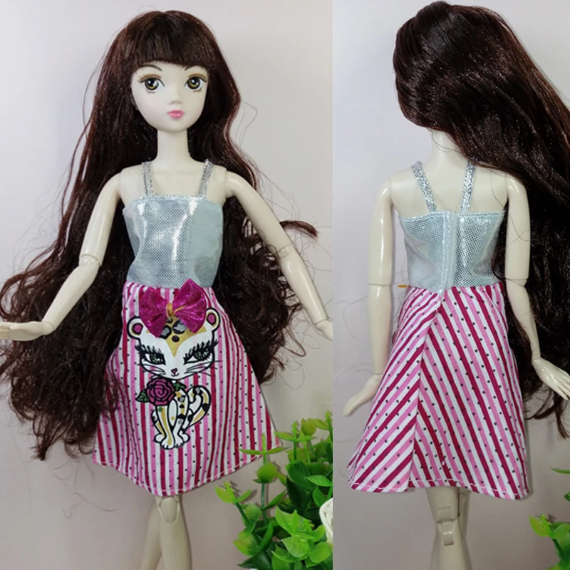 Розовый бант кошка с принтом куклы наряды платье для Барби вечернее Vestido Короткое
