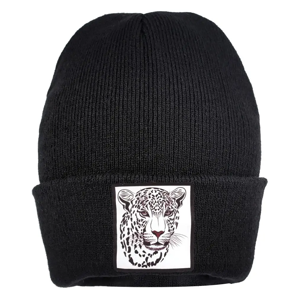 Черная шапка с леопардовым принтом и логотипом зимняя Skullies мужские крутые шапки