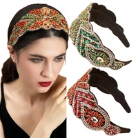 2021 new design wide luxury baroque rhinestone headband for women red color full crystal diamond hairband hair hoop girls gift