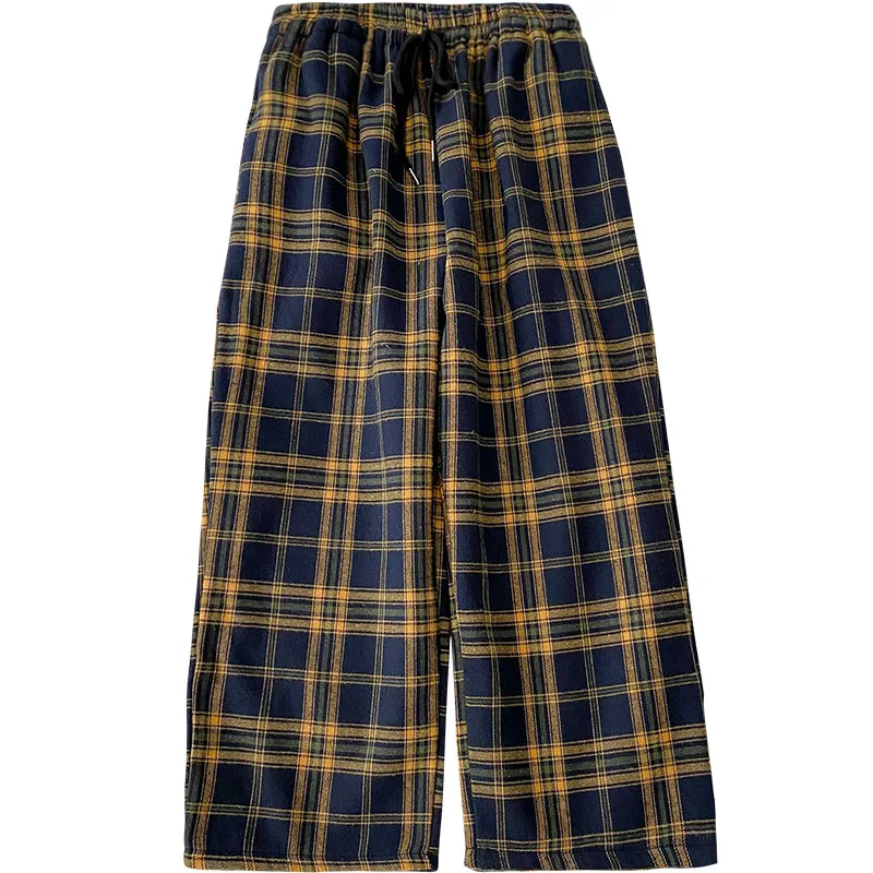 

New Plaid Pants Women Casual Velvet Pants for Women Vintage Trousers Women Korean Style Wide Checked Pants Ankle Length
